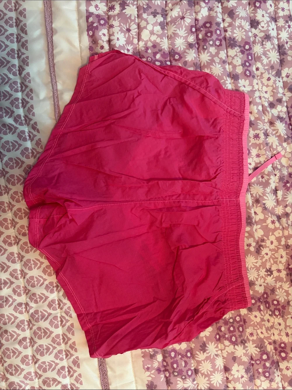 Nike Women's Hot Pink Athletic Running Shorts with White Swoosh